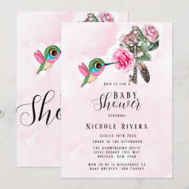 Convites Chic Hummingbird Floral Key Baby Girl Chá