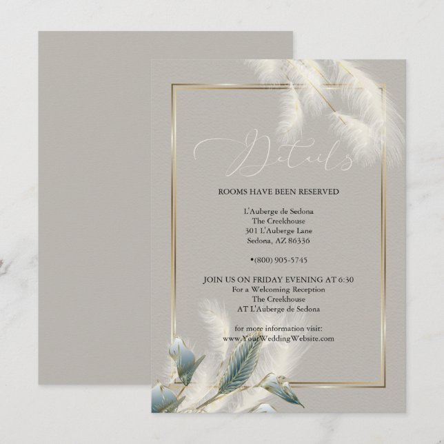 Convites Chic Ivory Pampas Grass Teal Anthurium (Frente/Verso)