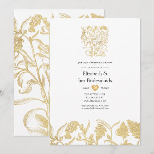 Convites Chic Jantar de Damas de Honra Floral a Ouro