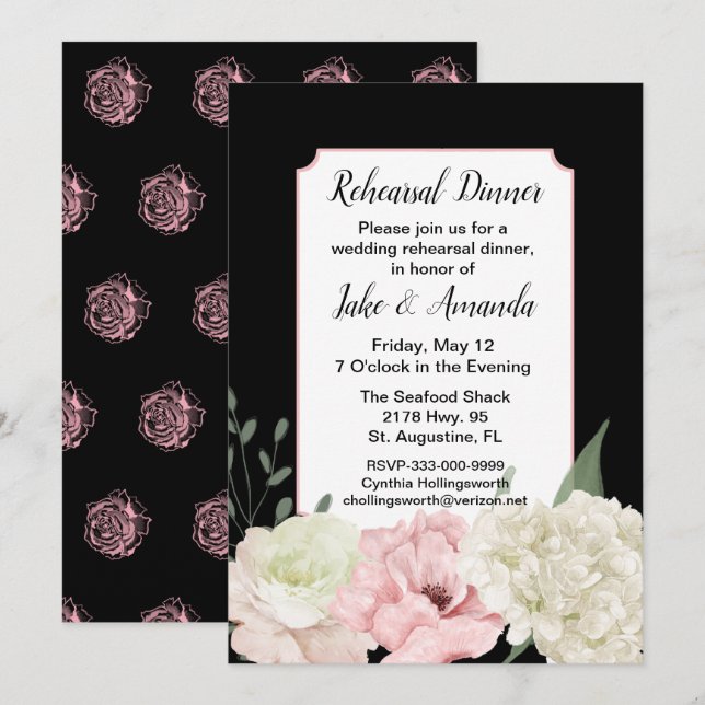 Convites Chic Jantar de Ensaios de Casamento Preto (Frente/Verso)