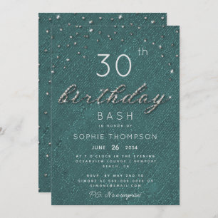 Convites Chic Jewels Emerald Sparkle Glitter Festa de anive