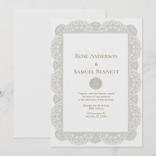 Convites Chic Lace Floral Wedding Invitation (Frente/Verso)