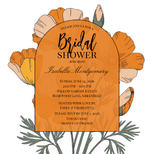 Convites Chic Laranja Paleta Amapola Floral Chá de Noiva
