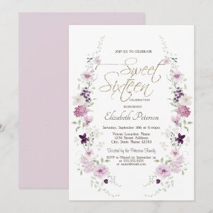 Convites Chic Lavanda Flores Silvestres Sweet 16