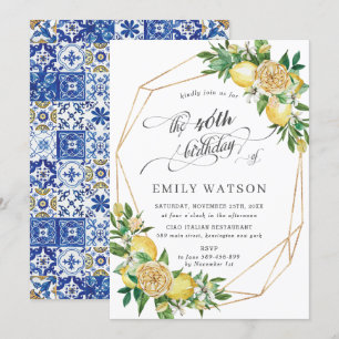 Convites Chic Lemon Floral Verde Geométrico Aniversário