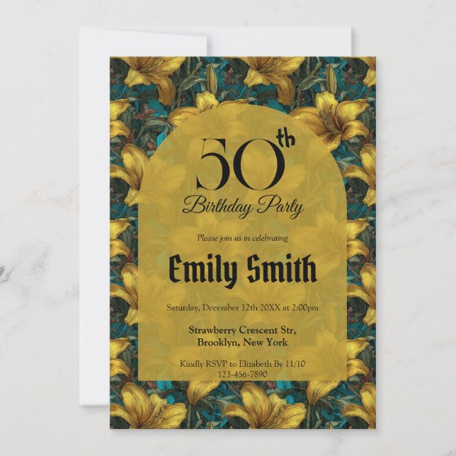 Convites Chic Lilies Aesthetic First Birthday (Frente)