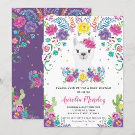 Convites Chic Llama Mexicana Chá de fraldas Floral