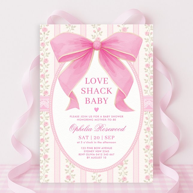 Convites Chic Love Shack Pink Lace Girl Chá de fraldas (Criador carregado)