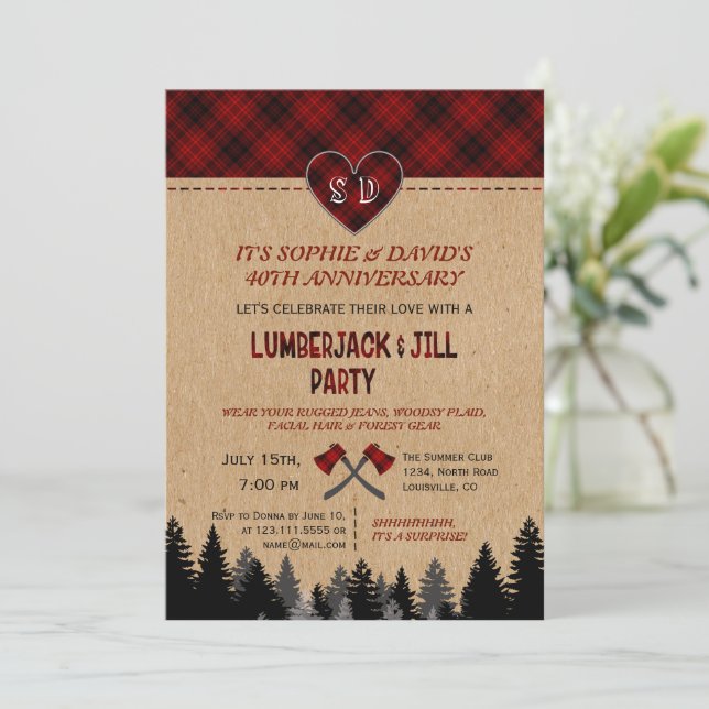 Convites Chic LumberJack e Jill Bodas 40º Aniversário  (Em pé/Frente)