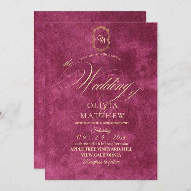Convites Chic Magenta Wedding (Frente/Verso)