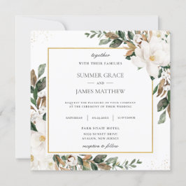 Convites Chic Magnolia Floral Greenery Square