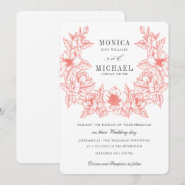 Convites Chic Magnolia Wreath | Coral | Casamento