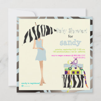 Convites Chic mama, bebê de chuveiro zebra azul prateado