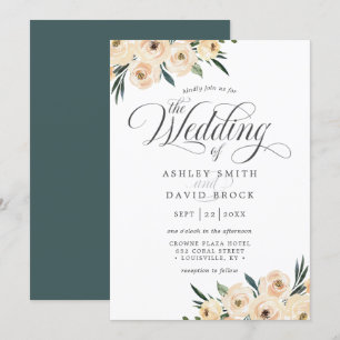 Convites Chic Marfim Rosa Floral Casamento