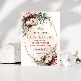 Convites Chic Maroon Peony Eucalyptus 15th Birthday Invite