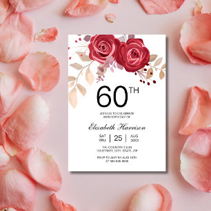 Convites Chic Maroon Rosa Floral Botânica Aniversário