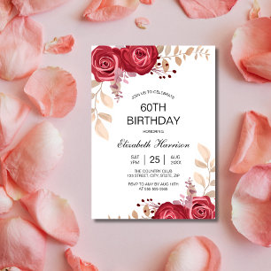 Convites Chic Maroon Rosa Floral Greenery Aniversário