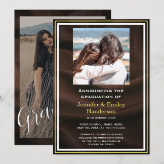 Convites Chic Marron photo double graduation Announcement