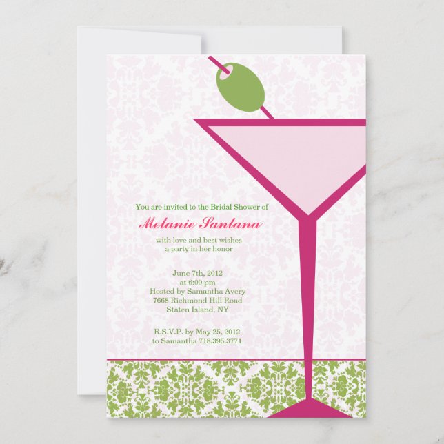Convites Chic Martini Bridal/Bachelorette/Convite de Aniver (Frente)