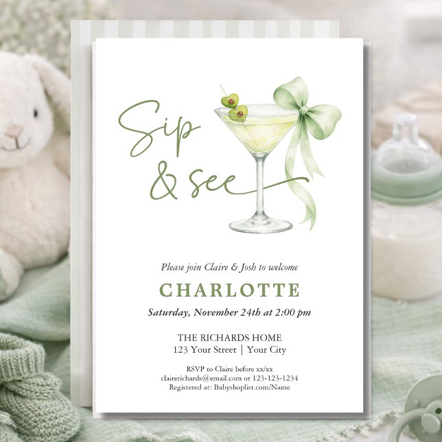 Convites Chic Martini Tini One Gender Neutral Sip And See  (Criador carregado)