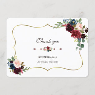 Convites Chic Merlot Azul Marinho Floral Casamento Obrigado