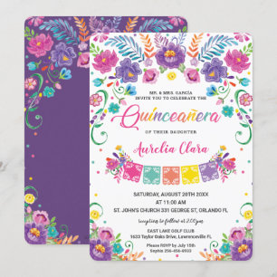 Convites Chic mexicana Floral Flowers Quinceañera 15 Anos