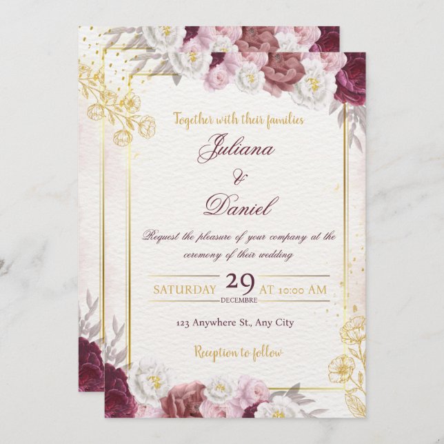 Convites Chic Minimal Wedding Invitation (Frente/Verso)