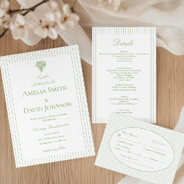 Convites Chic Minimalist Stripe Green Wedding Details