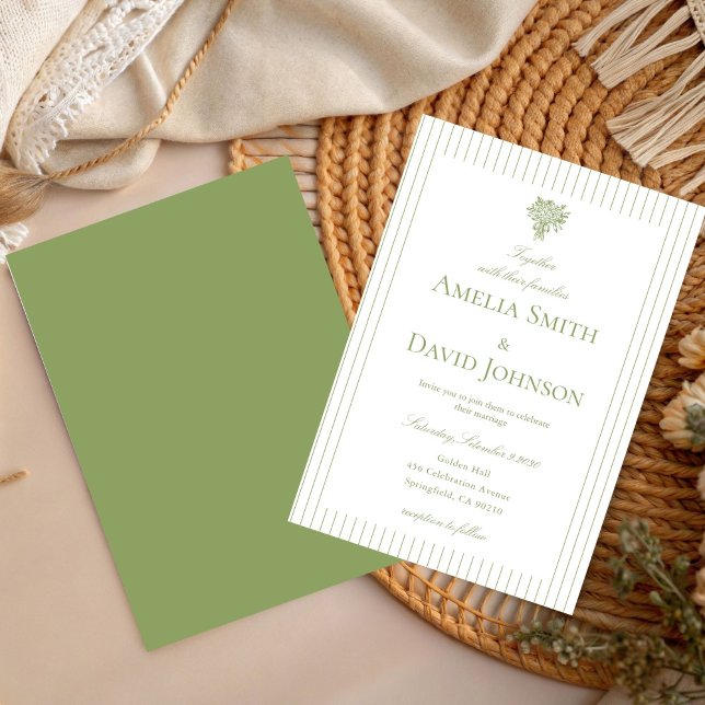 Convites Chic Minimalist Stripe Green Wedding Invitation  (Criador carregado)