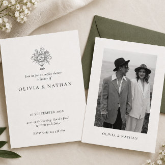 Convites Chic Minimalista Floral Foto Casal Chá Noivado