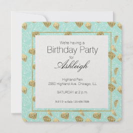 Convites Chic Mint e Dourado Diamantes Aniversário