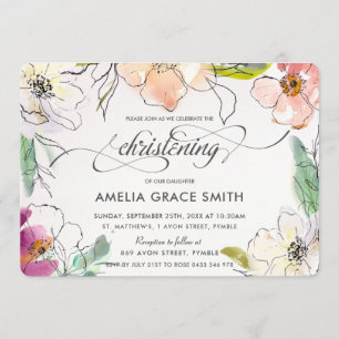 Convites Chic Modern Elegant Watercolor Floral Christening