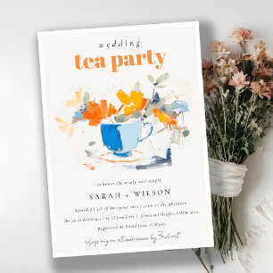Convites Chic Modern Floral Tea Cup Weding Tea Party