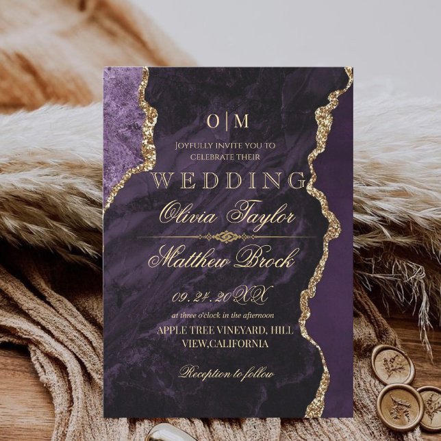 Convites Chic Modern Moody Purple e Dourado Casamento (Criador carregado)