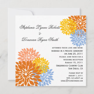 Convites Chic Modern Orange Peach Blue Dourado Flor Petinha