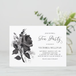 Convites Chic Modern Watercolor Black Rosa Tea Party