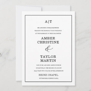 Convites Chic moderno minimalista, preto e branco, elegante