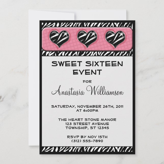 Convites Chic My Heart Zebra Print Pink Birthday Invites (Frente)