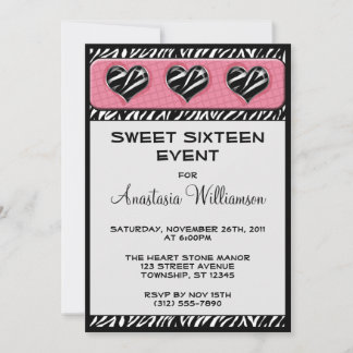 Convites Chic My Heart Zebra Print Pink Birthday Invites