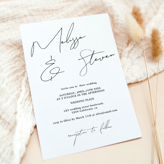 Convites Chic names guião caligrafia casamento negro (Chic names script calligraphy black wedding invitation)