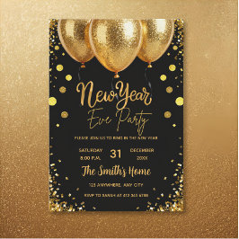 Convites Chic New Year' Eve Party Gold Glitter Black