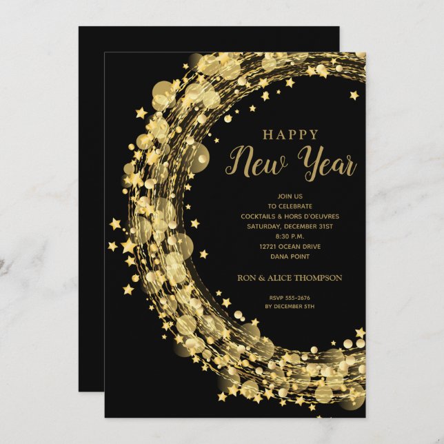 Convites Chic New Year's Eve Party (Frente/Verso)