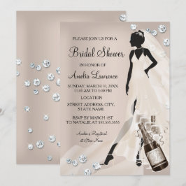 Convites Chic Noiva bege Brilho Diamante Chuveiro Nupcial