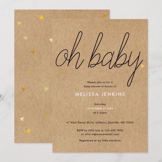 Convites Chic Oh Baby Script Churrasco de Bebê / Sprinkle R (Frente/Verso)
