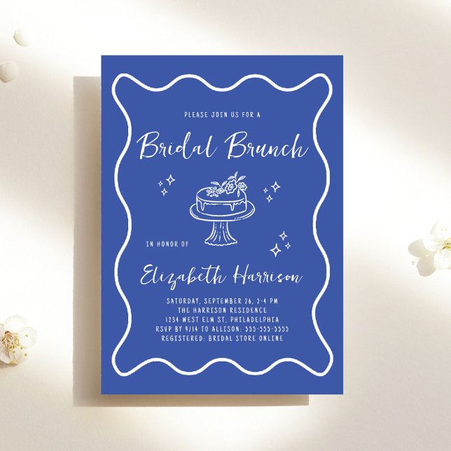 Convites Chic Ondulado Quadro Azul Francês Chá de Noiva (Chic Wavy Frame French Blue Bridal Brunch Shower Invitation)