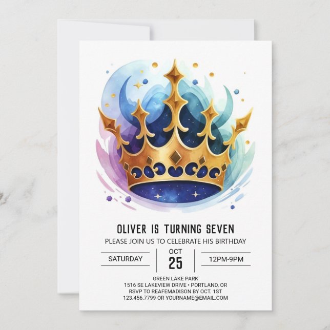 Convites Chic Online Prince Crown Aniversário (Frente)