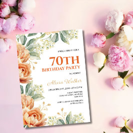 Convites Chic Orange Peony Dourada Folha Verde Aniversário