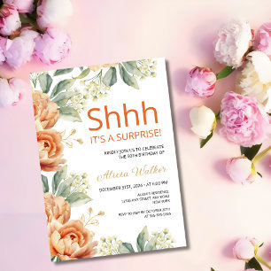 Convites Chic Orange Peony Dourada Leaf Surprise Birday