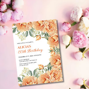 Convites Chic Orange Peony Rustic Floral Greenery Aniversár