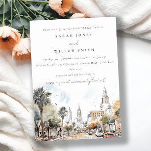 Convites Chic Orlando Florida Skyline Watercolor Noivado